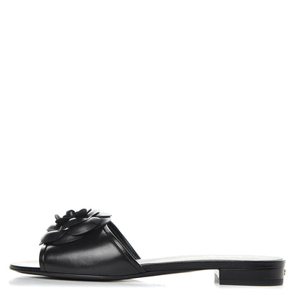 Chanel Lambskin Camellia Sandal Mules 37.5 Black 1 of 9