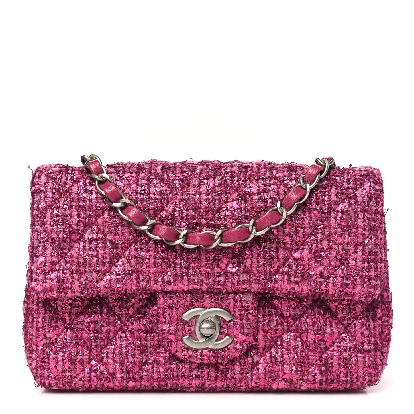 Metallic Tweed Quilted Mini Rectangular Flap Pink