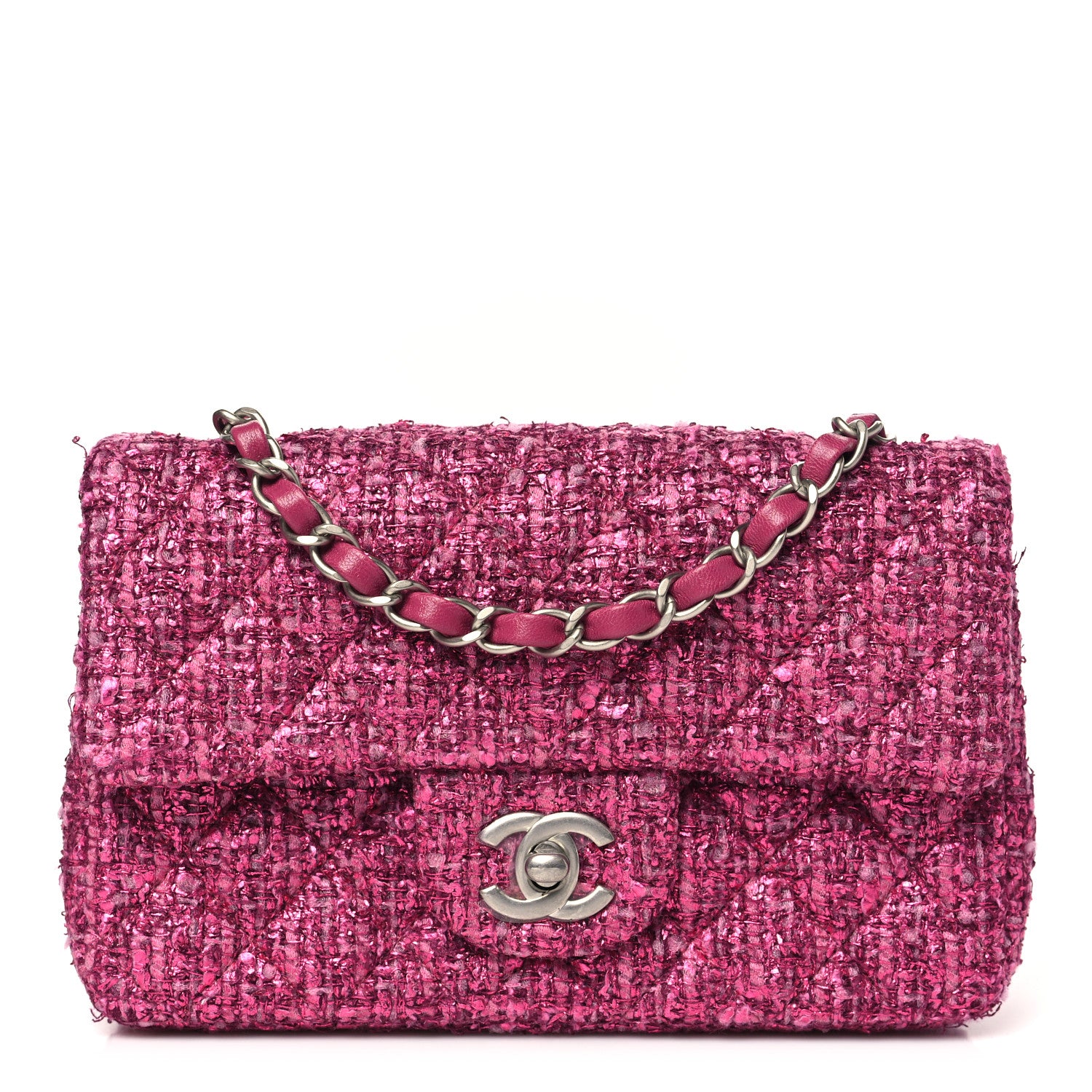 Chanel Metallic Tweed Quilted Mini Rectangular Flap Pink 1 of 12