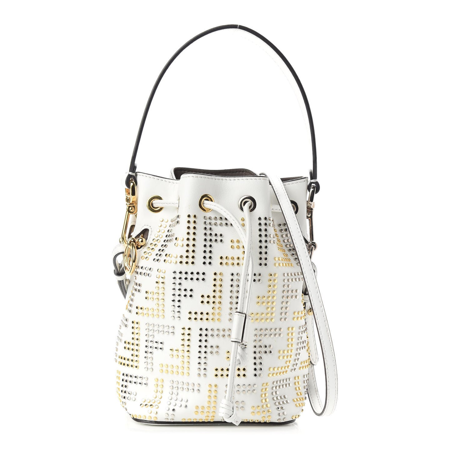 Vitello Liberty F is Fendi FF Studded Mini Mon Tresor Bucket Bag White