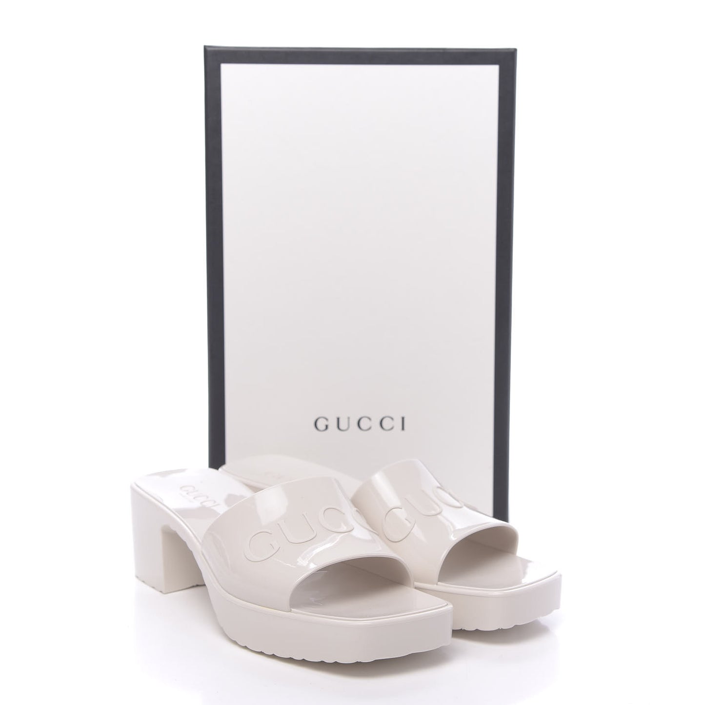 Rubber Gucci Logo Womens Platform 20/60mm Slide Sandals 38 Mystic White