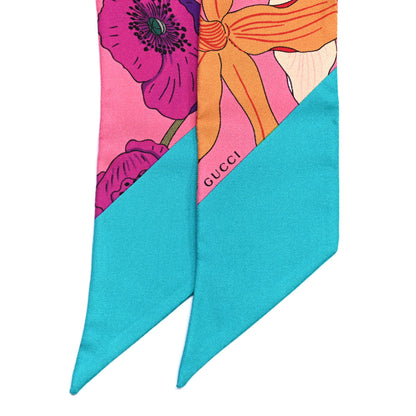 Gucci Silk Floral Neck Bow Scarf Multicolor 3 of 6