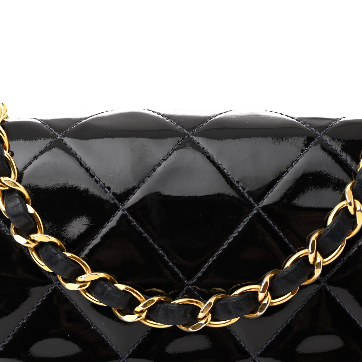 Patent Lambskin Quilted Small Single Flap Navy