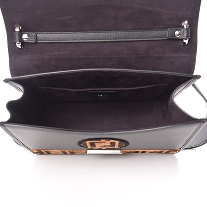 Fendi Vitello Century Velvet F is Fendi FF Kan I Shoulder Bag Black Tobacco 5 of 14