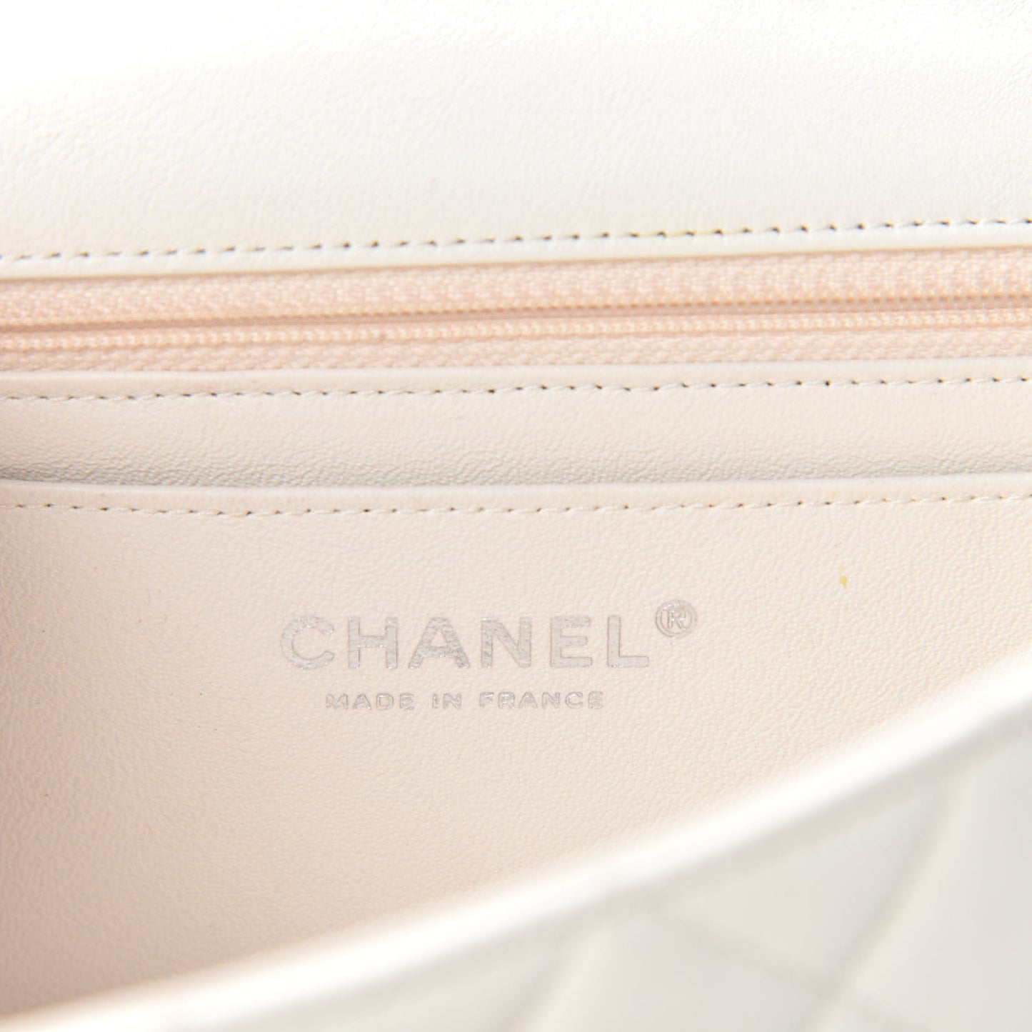 Crumpled Calfskin Quilted Mini Rectangular Flap White