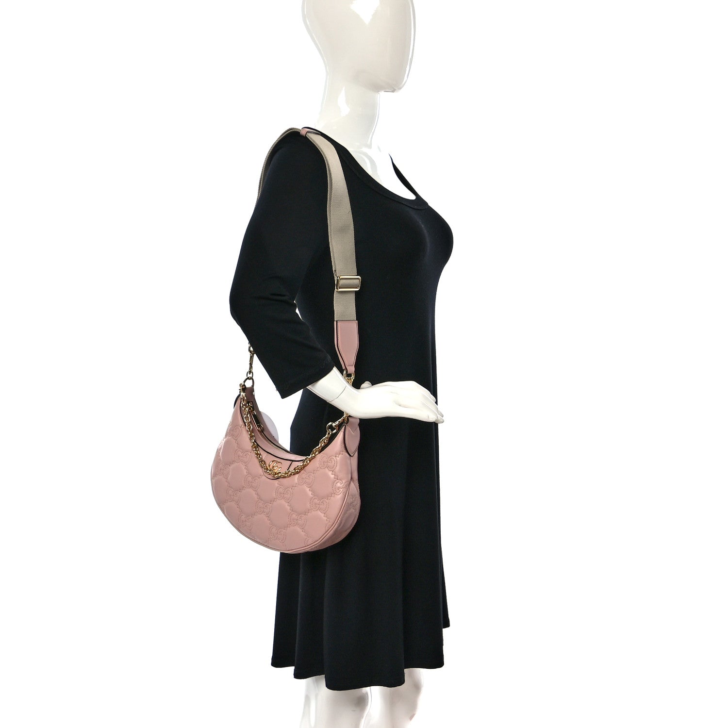 Gucci Calfskin GG Matelasse Small Hobo Shoulder Bag Perfect Pink Natural 2 of 8