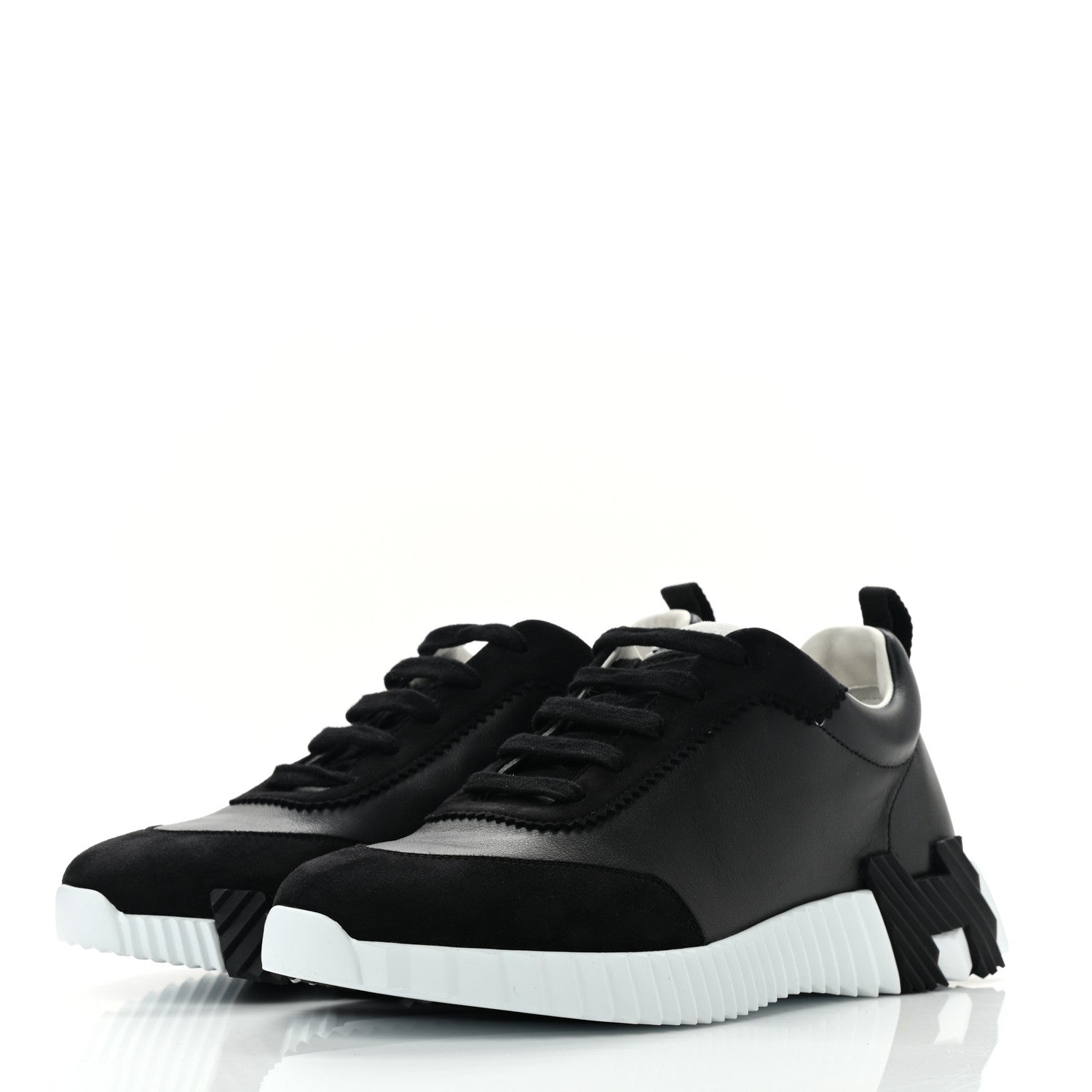 Hermes Goatskin Suede Goatskin Bouncing Sneakers 39.5 Black White 3 of 8