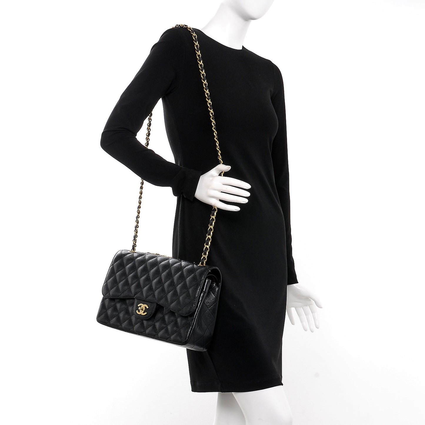 Caviar Quilted Jumbo Double Flap Black