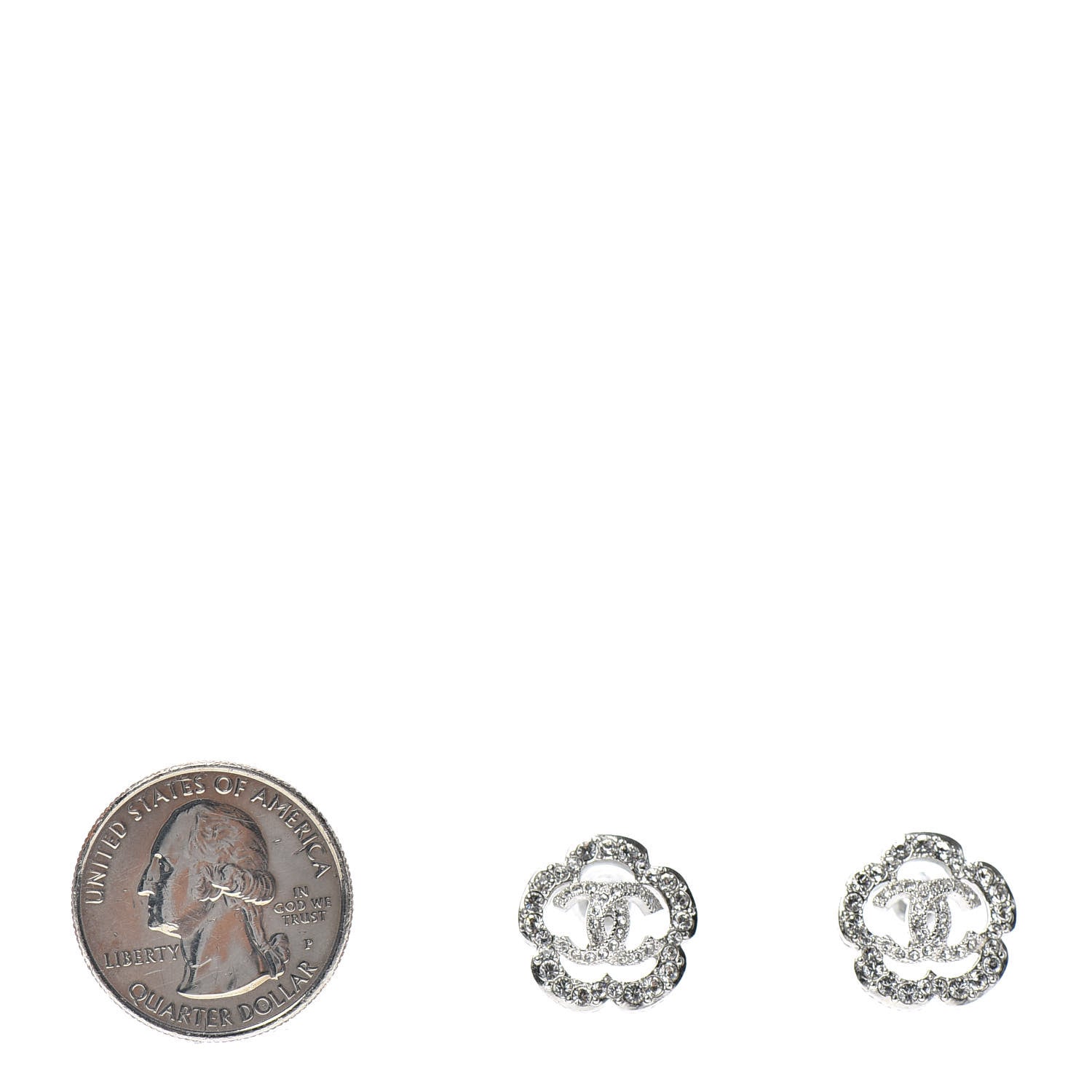 Chanel Crystal Coco Flapper Camellia CC Stud Earrings Silver 2 of 5