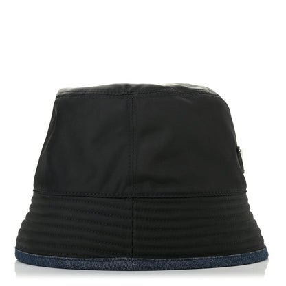 Prada Nylon Denim Metal Triangle Logo Bucket Hat M Black 5 of 9