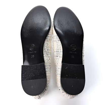 Chanel Tweed Cap Toe Ballerina Flats 38 White Black 6 of 10