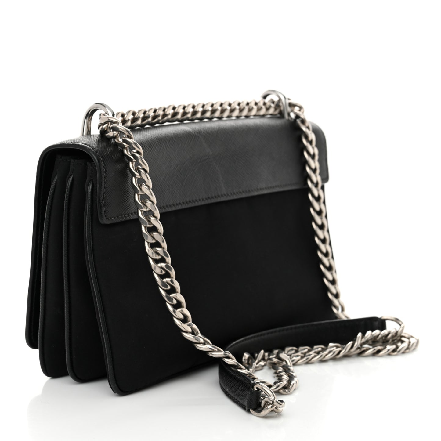 Saffiano Tessuto Nylon Chain Shoulder Bag Black