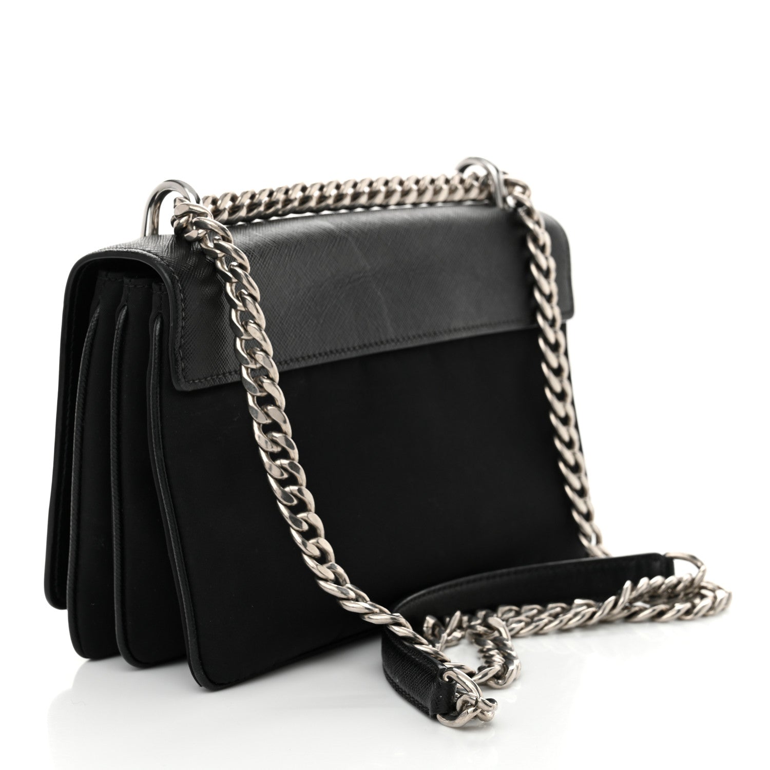 Prada Saffiano Tessuto Nylon Chain Shoulder Bag Black 3 of 11