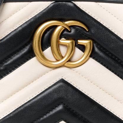 Gucci Calfskin Matelasse Small GG Marmont Chain Shoulder Bag Black White 9 of 11
