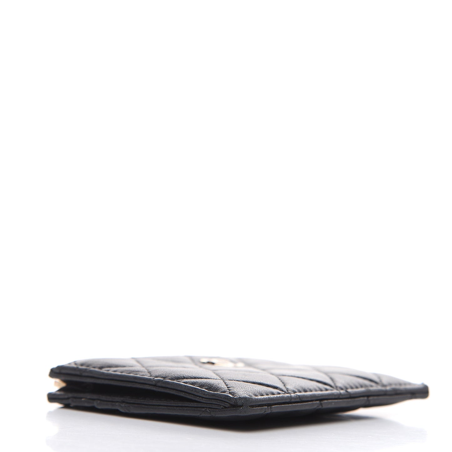 Lambskin Quilted Zip Card Holder Black