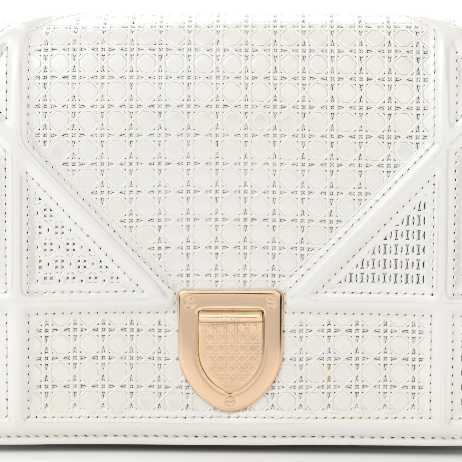 Christian Dior Patent Micro-Cannage Diorama Wallet on Chain Pouch Metallic White 8 of 11