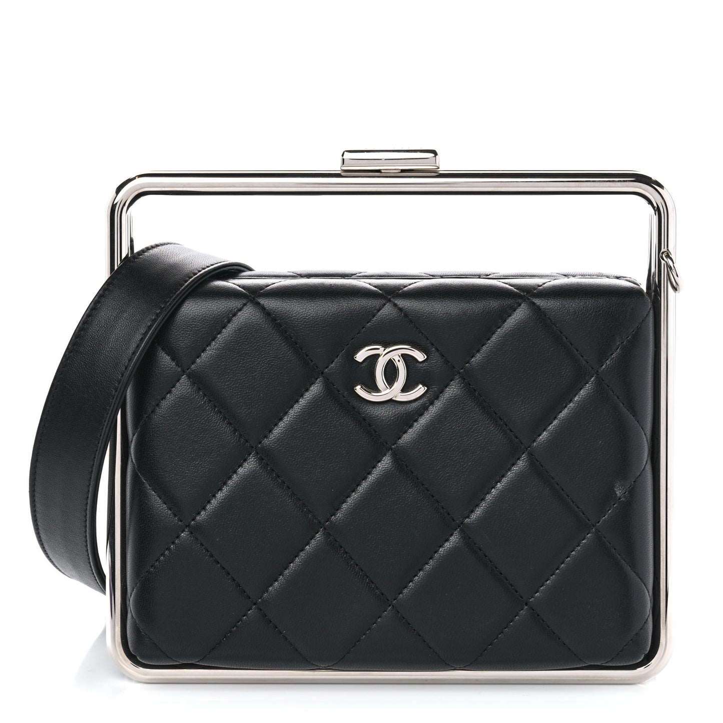 Quilted Lambskin Metal Bar Clutch Bag Black