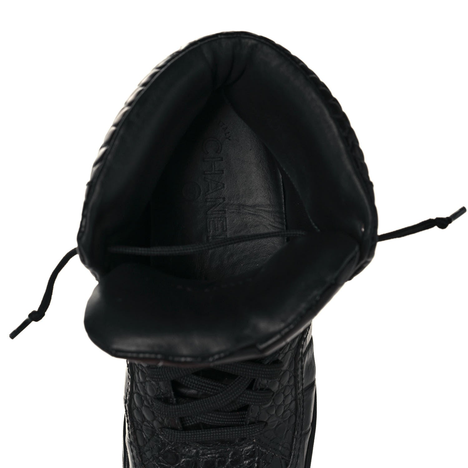 Chanel Calfskin Crocodile Embossed Cocodile High Top Sneakers 39 Black 7 of 9