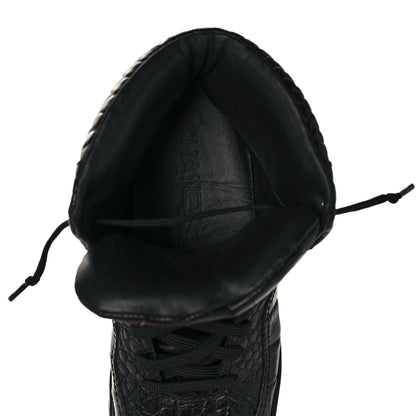 Chanel Calfskin Crocodile Embossed Cocodile High Top Sneakers 39 Black 7 of 9