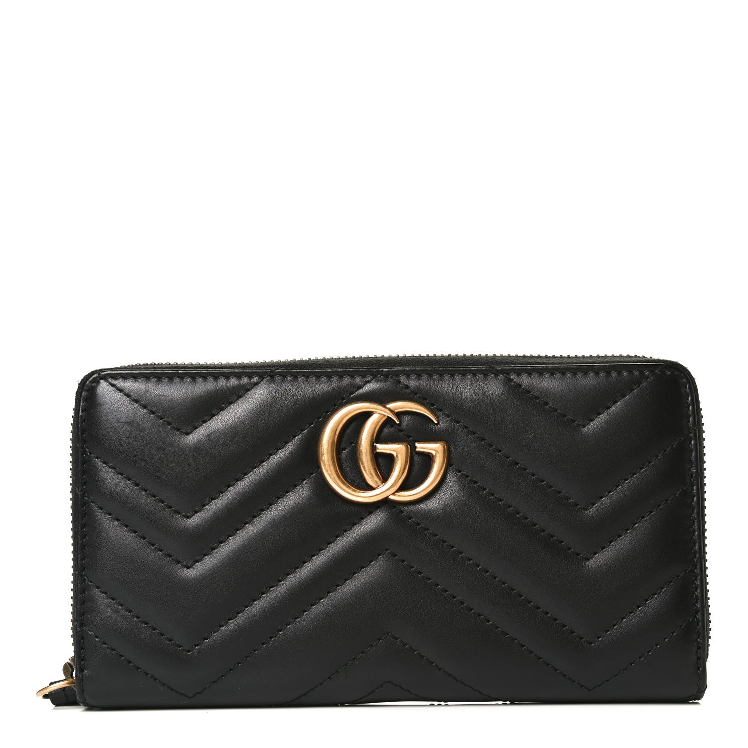 Gucci Calfskin Matelasse GG Marmont Zip Around Wallet Black 1 of 12