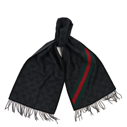 Gucci Wool Angora Monogram Web New Nikky Scarf Lead and Black 1 of 3