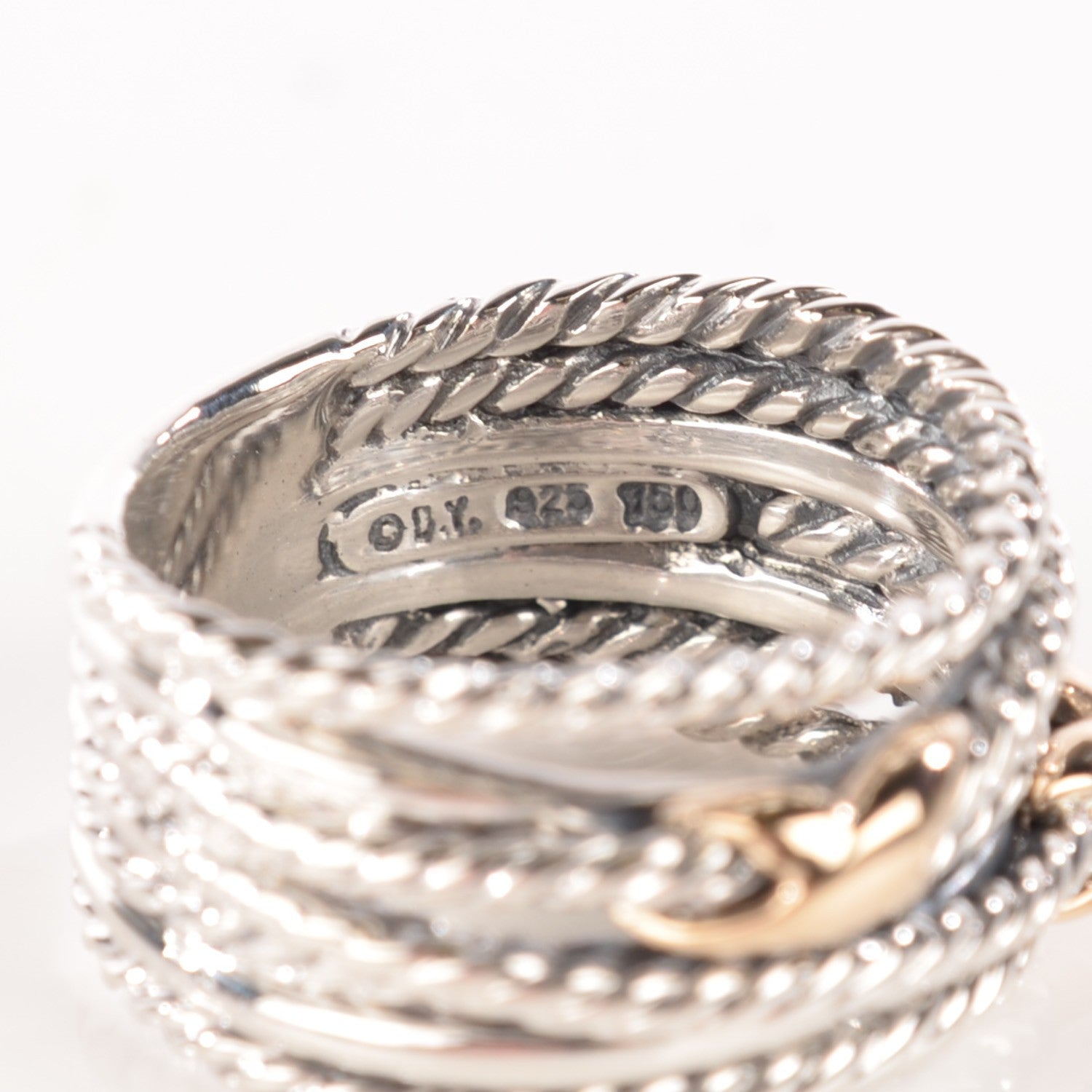 David Yurman Sterling Silver 18K Yellow Gold Double X Crossover Ring 7.5 4 of 5