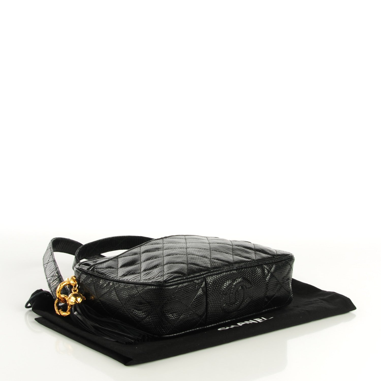 Chanel Lizard Quilted Small Tassel Camera Case Black 4 of 16