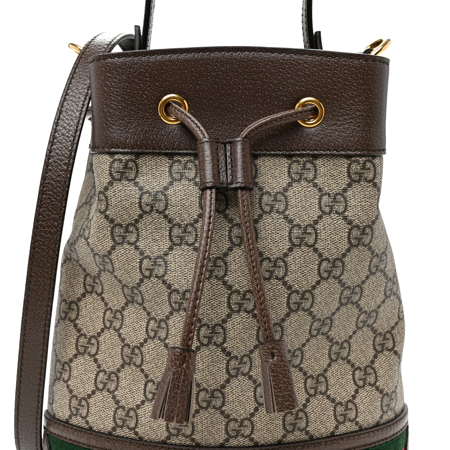 GG Supreme Monogram Web Small Ophidia Bucket Bag Brown
