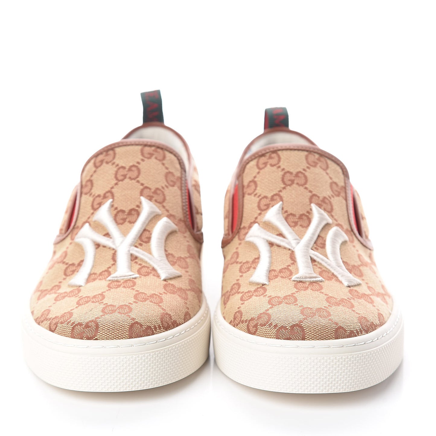 X MLB GG Monogram NY Yankees Embroidered Mens Slip On Sneakers 9 Beige Ruggine Rust