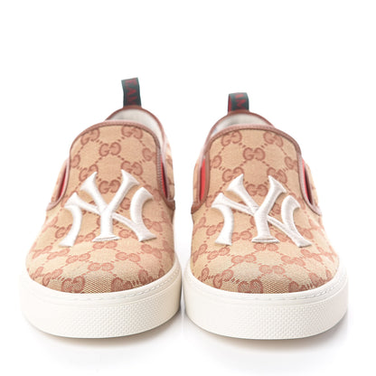 Gucci X MLB GG Monogram NY Yankees Embroidered Mens Slip On Sneakers 9 Beige Ruggine Rust 2 of 7