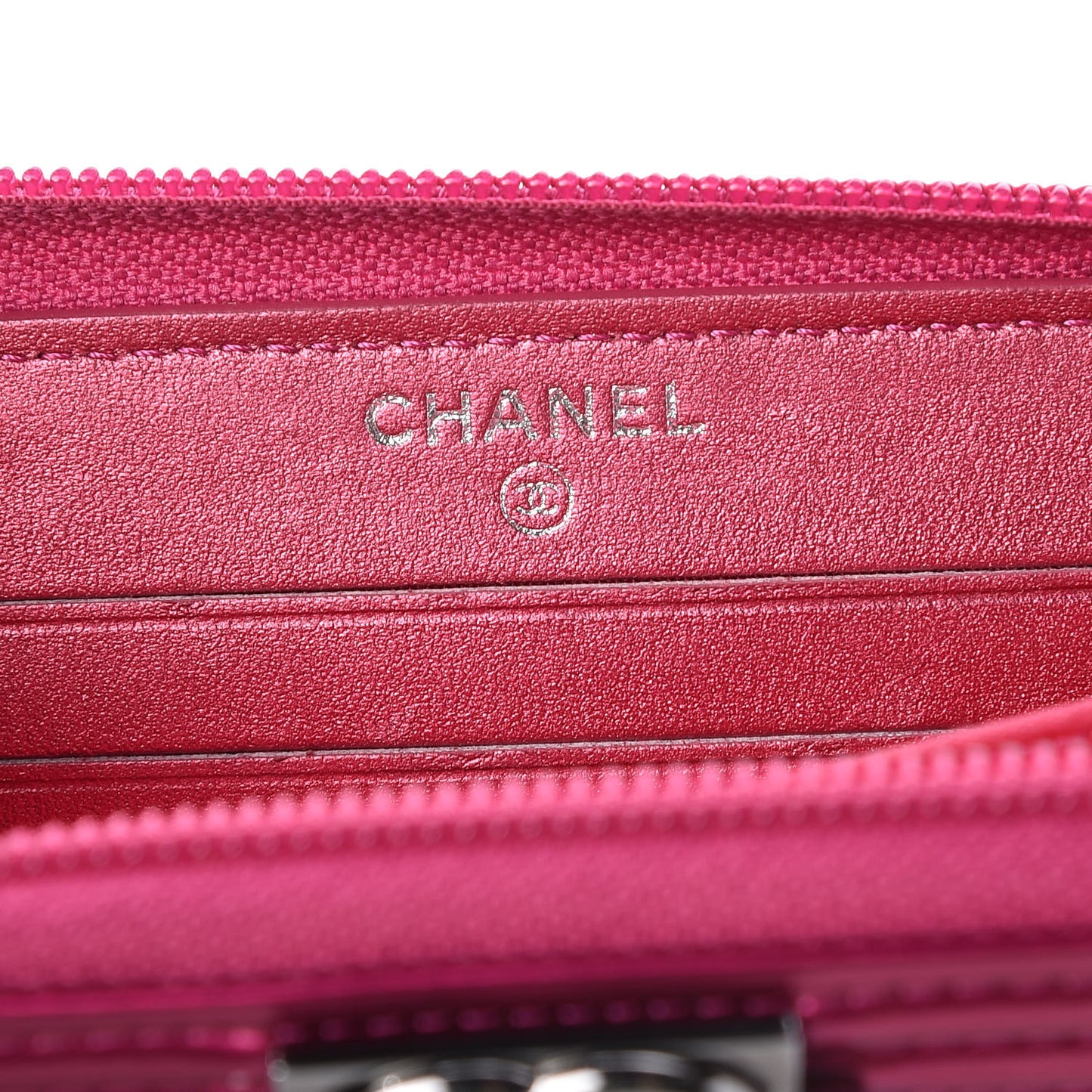 Metallic Patent Quilted Boy Zip Around Wallet Fuchsia