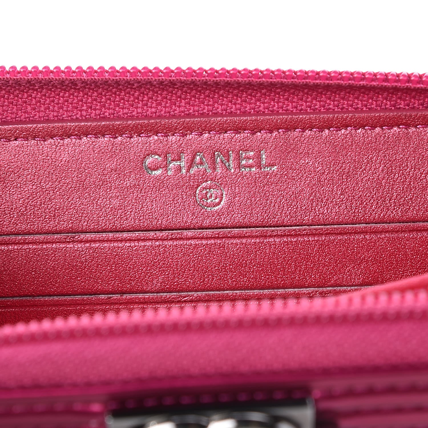 Chanel Metallic Patent Quilted Boy Zip Around Wallet Fuchsia 6 of 10