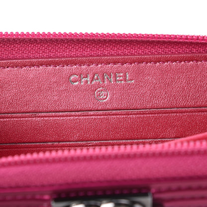 Chanel Metallic Patent Quilted Boy Zip Around Wallet Fuchsia 6 of 10