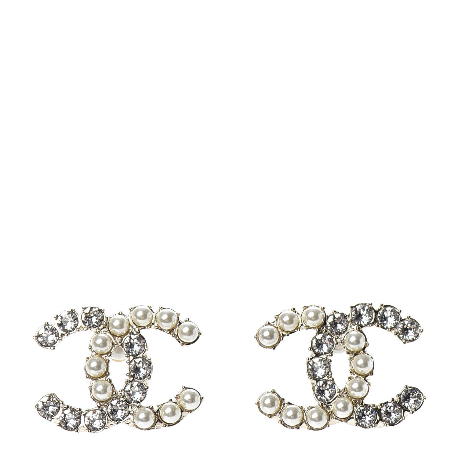 Chanel Crystal Pearl CC Dazzling Domino Earrings Gold 1 of 4