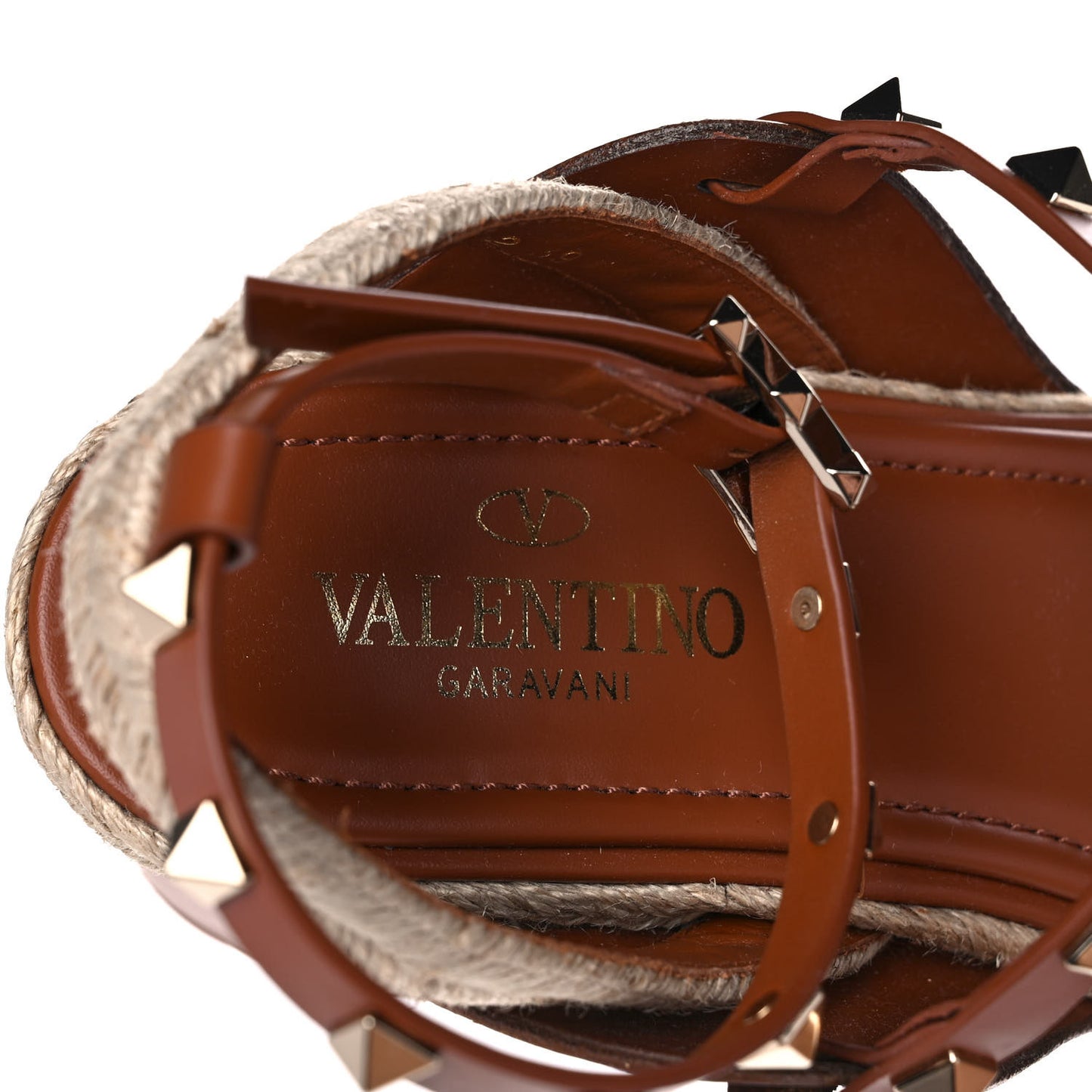 Calfskin Rockstud Ankle Strap Espadrille 10/60mm Sandals 39 Selleria