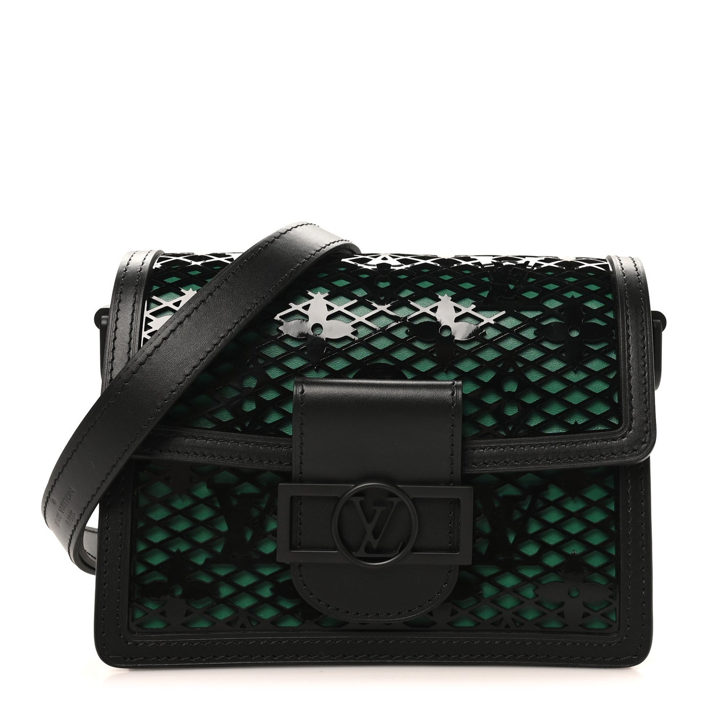 Patent Calfskin Monogram Lace Dauphine Mini Emerald Green