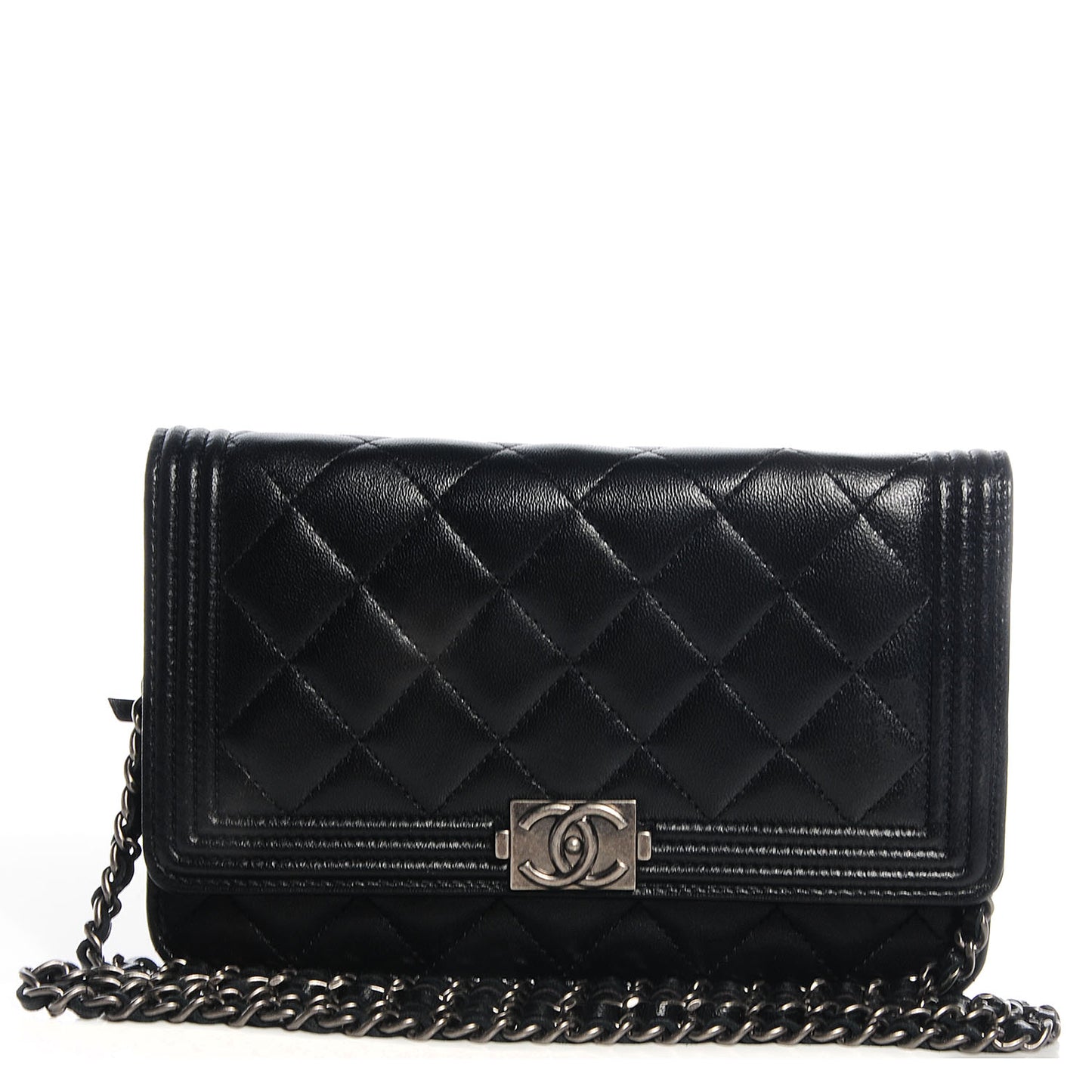Lambskin Quilted Boy Wallet On Chain WOC Black