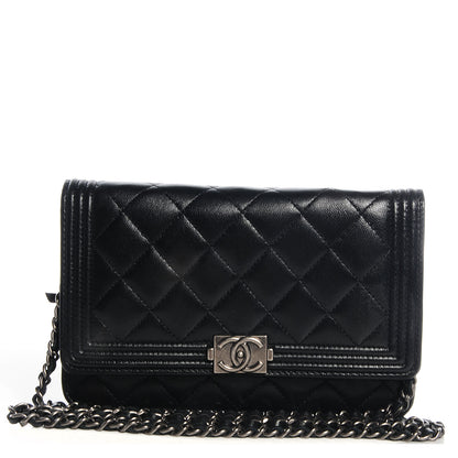 Chanel Lambskin Quilted Boy Wallet On Chain WOC Black 1 of 9