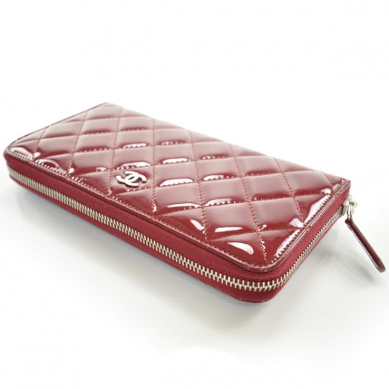 Patent Quilted Zip Around Wallet Red