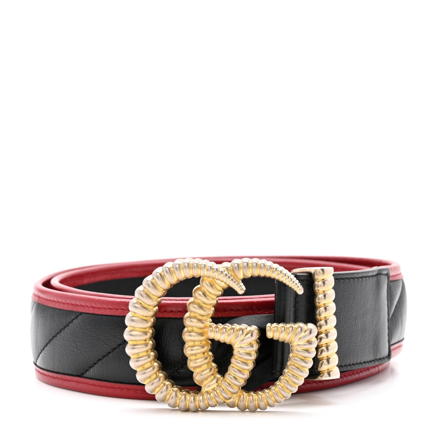 Gucci Azalea Calfskin Matelasse Diagonal Torchon Double G 40mm Belt 95 38 Black Romantic Cherry 1 of 6