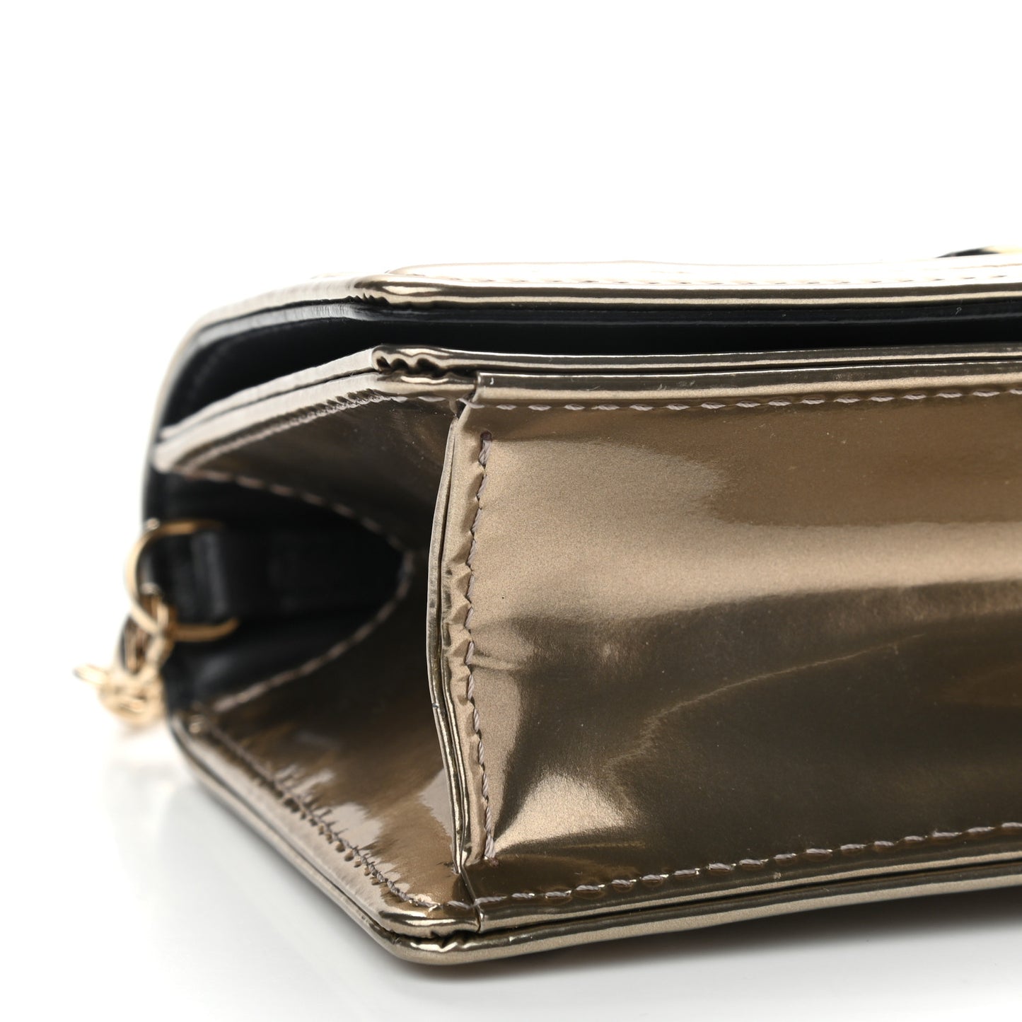 Metallic Patent Micro-Cannage Baby Diorama Flap Bag Gold