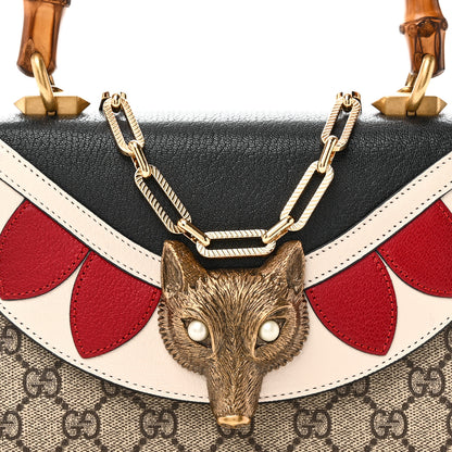 Gucci GG Supreme Monogram Goatskin Pearl Mini Fox Broche Bamboo Top Handle Bag Beige Ebony Black Hibiscus Red Mystic White 8 of 10