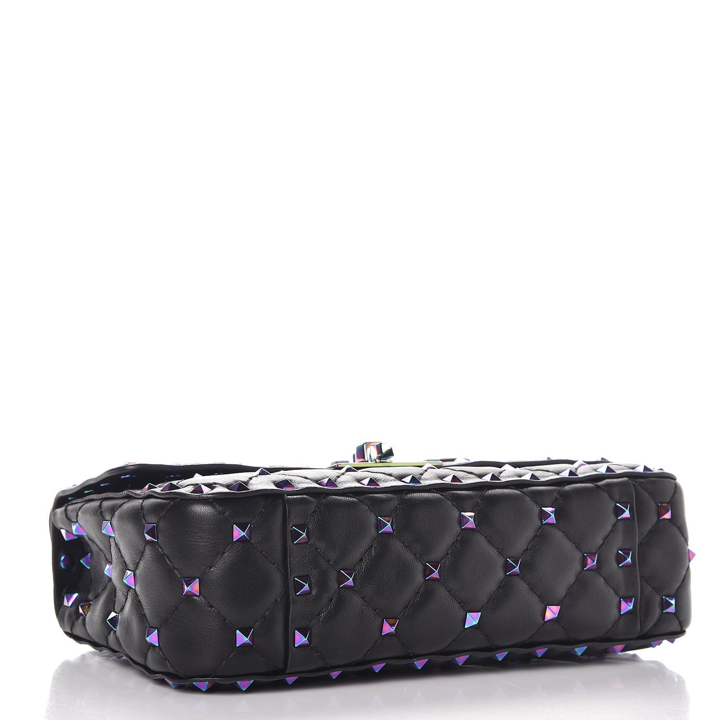 Lambskin Oil Slick Small Rockstud Spike Shoulder Bag Black