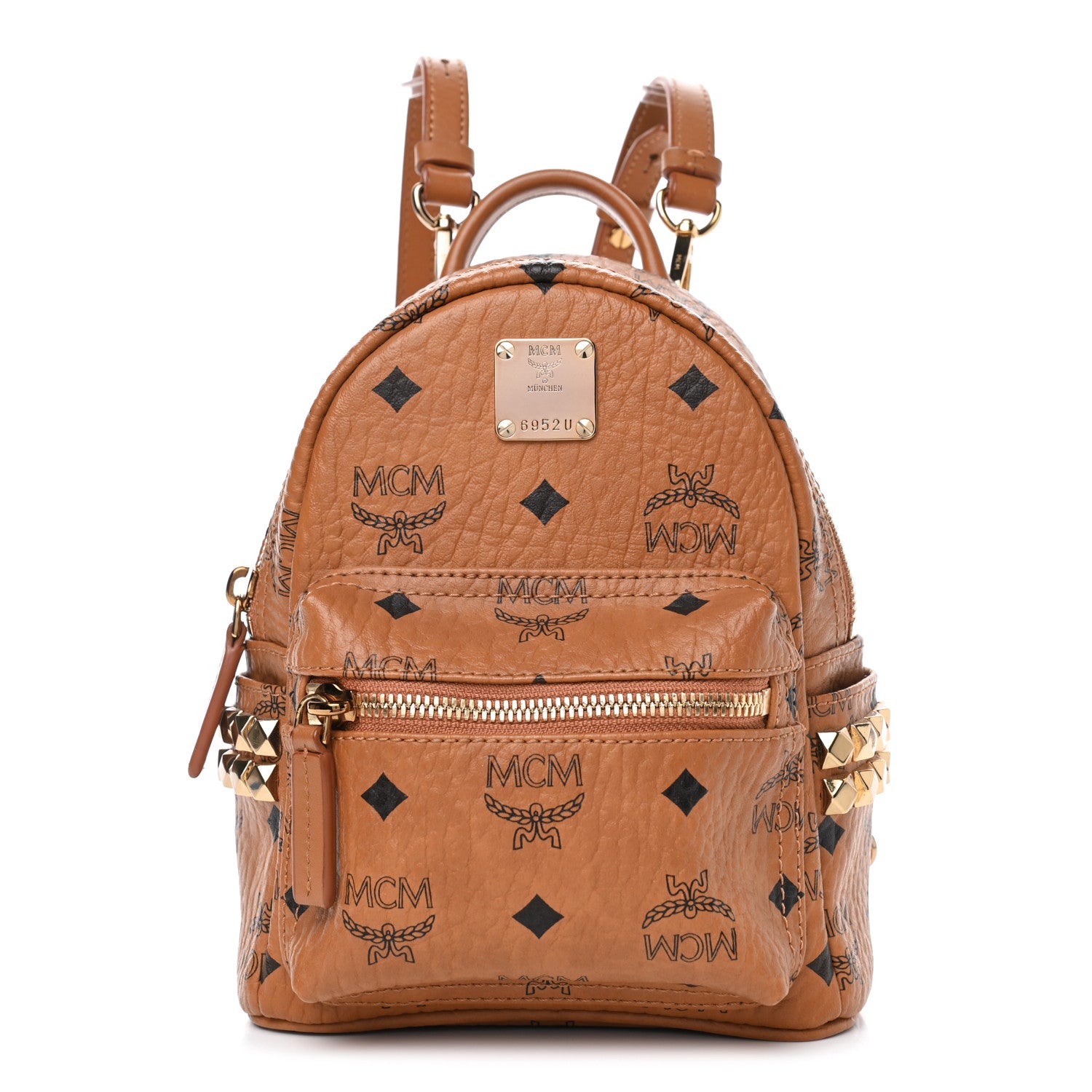 MCM Visetos Side Stud X-Mini Stark Bebe Boo Backpack Cognac 1 of 4