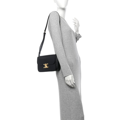 Celine Shiny Calfskin Medium Triomphe Shoulder Bag Black 2 of 10