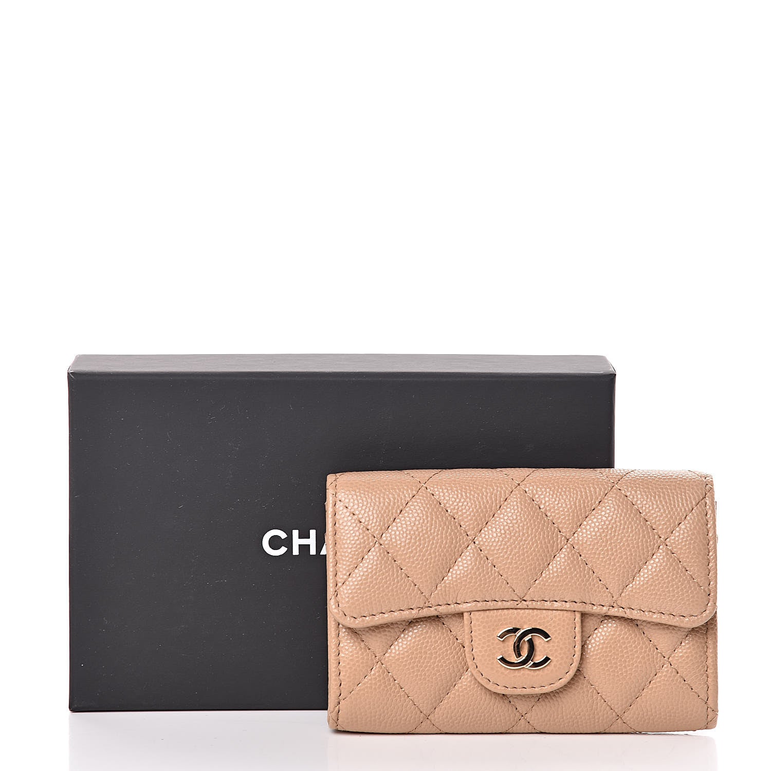 Chanel Caviar Quilted Flap Card Holder Wallet Beige 9 of 9
