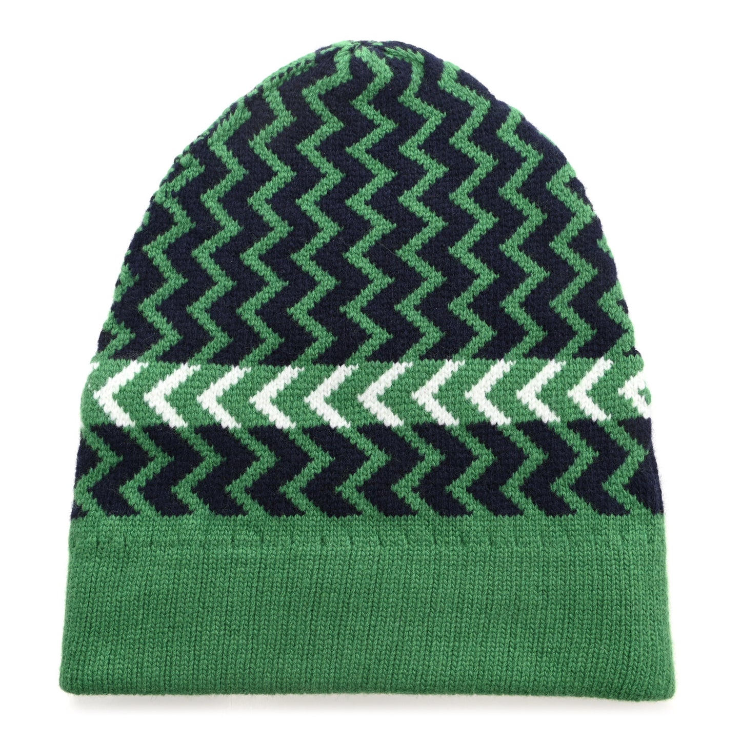 Wool Tricot Zaggede Beanie Hat M Grass Green Blue