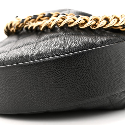 Chanel Shiny Caviar Quilted Bow Pouch Hobo Black 10 of 11