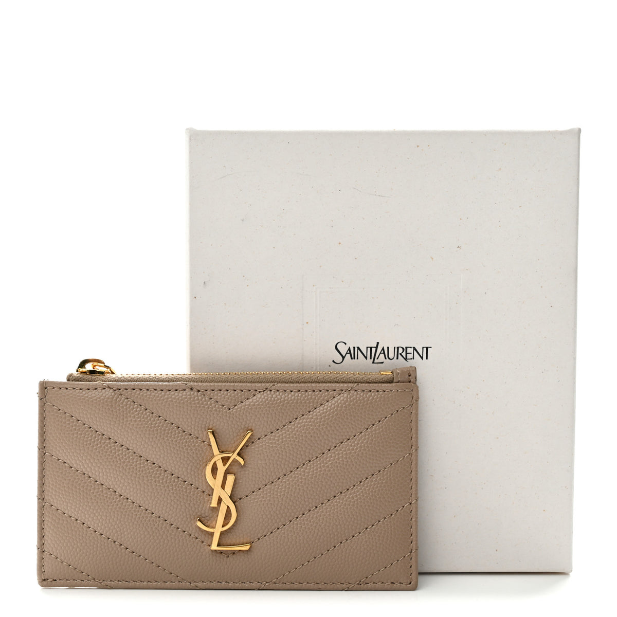 Saint Laurent Monogram Grain de Poudre 5 Fragments Zip Pouch Card Holder Dark Beige 7 of 7