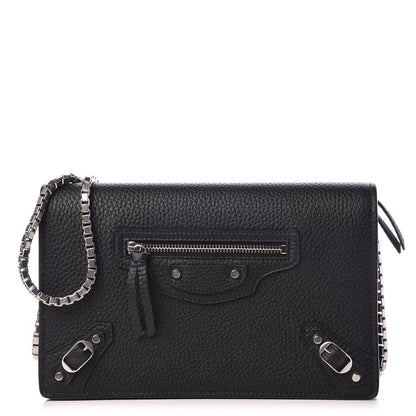 Balenciaga Grained Calfskin Classic Silver Hardware Wallet on Chain Black 1 of 7
